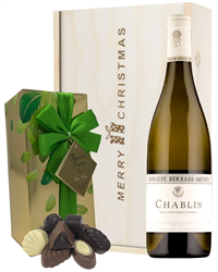 French Chablis White Wine Christmas Wine and Chocolate Gift Box
