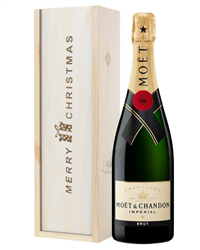Moet et Chandon Champagne Single Bottle Christmas Gift In Wooden Box