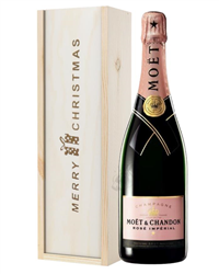 Moet et Chandon NV Rose Champagne Single Bottle Christmas Gift In Wooden Box